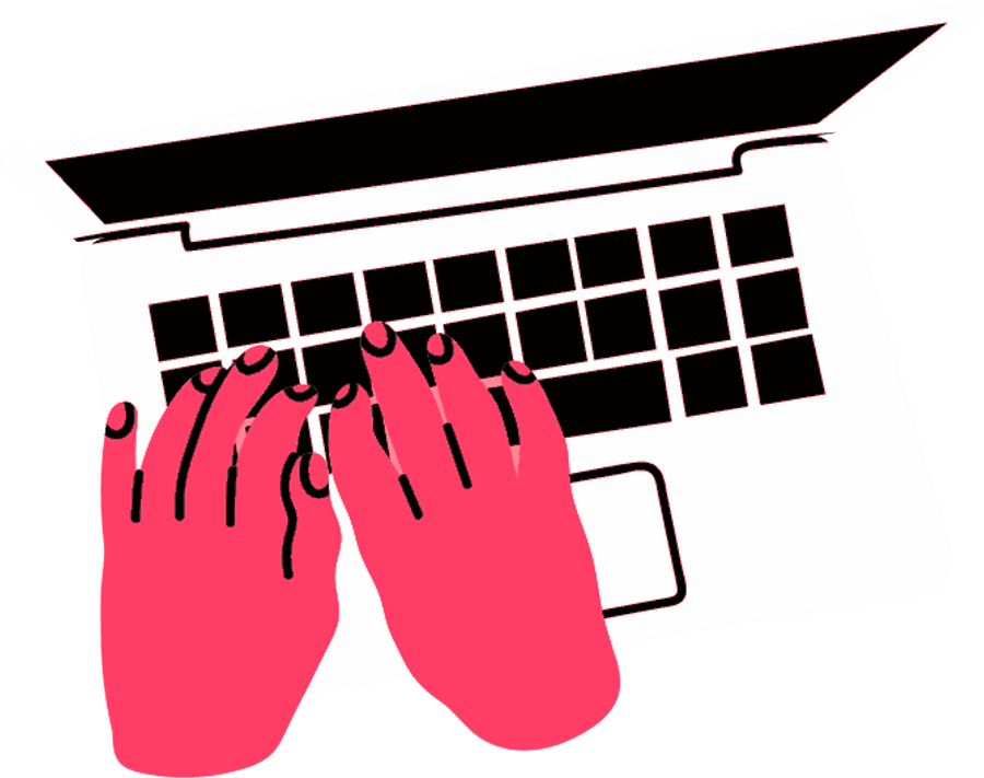 Hands typing on a laptop